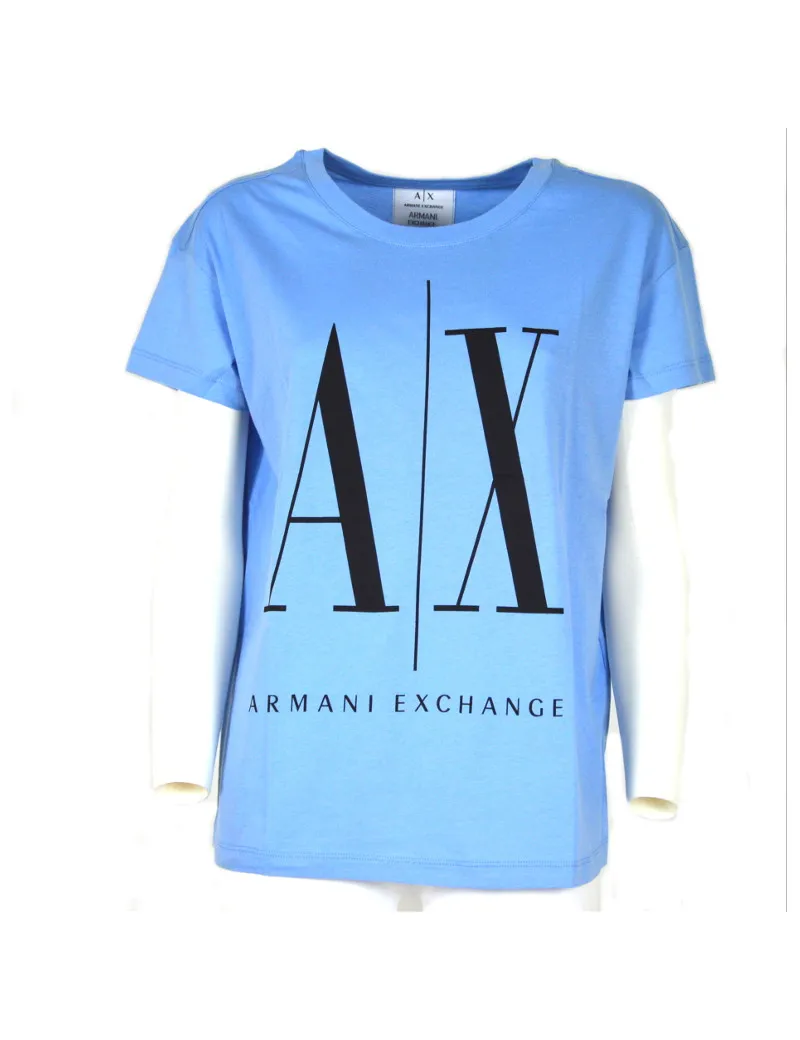 ARMANI EXCHANGE t-shirt donna maglietta estiva manica corta icon celeste 8NYTCX