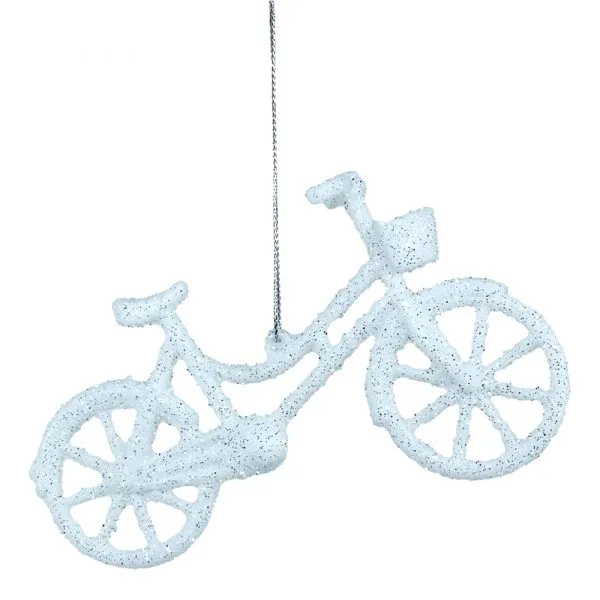 Bicicletta in Resina con Glitter Bianco – H 8 cm