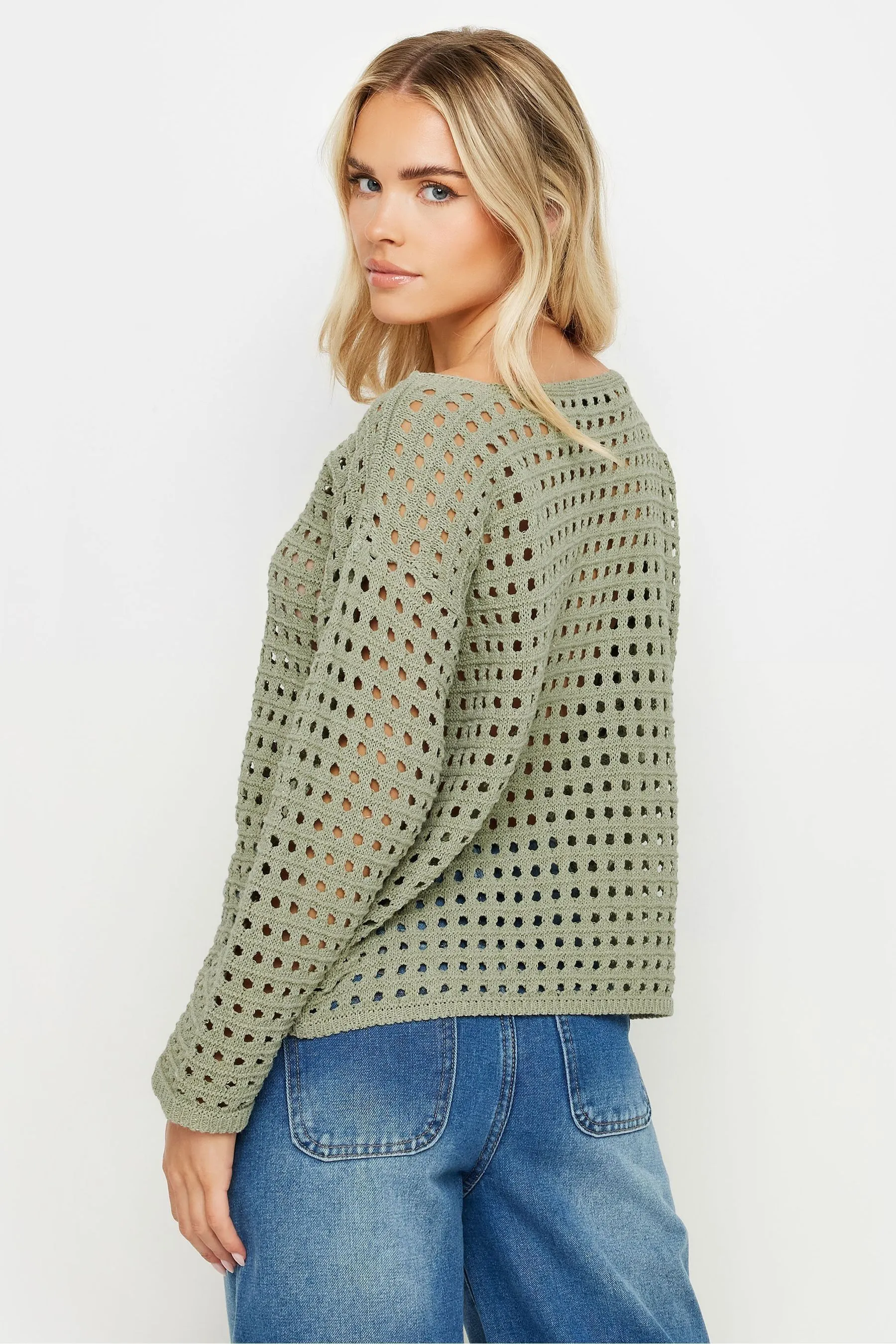 PixieGirl Petite Manica lunga - Maglia all'uncinetto con scollo a barchetta